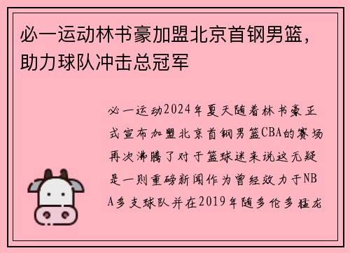 必一运动林书豪加盟北京首钢男篮，助力球队冲击总冠军